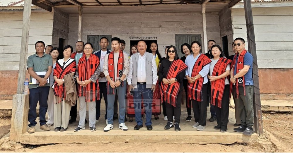 Advisor Wangpang Konyak with Advisor Kiusumew Yimchunger and officials from Social Welfare Department during the visit to CDPO office Pungro, Kiphire. (DIPR Photo)